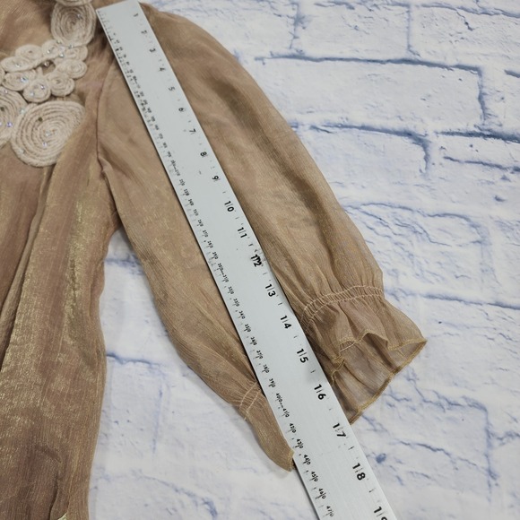 Pretty Angel Boho Blouse WOMENS SZ L Gold Sheer Festival Romantic Top - Picture 6 of 12